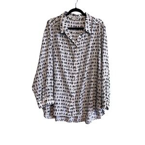 Jane And Delancey Button Up Shirt Womens 3X White Bird Print Tunic Top